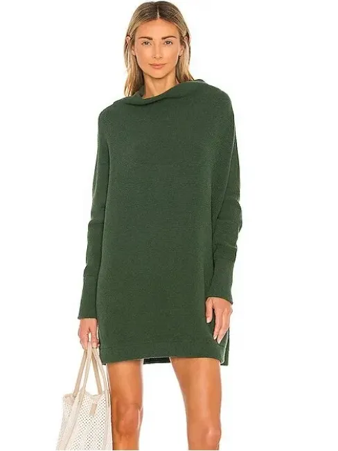 Free People Ottoman Slouchy Tunic green ribbed stretch large dress - Image 4