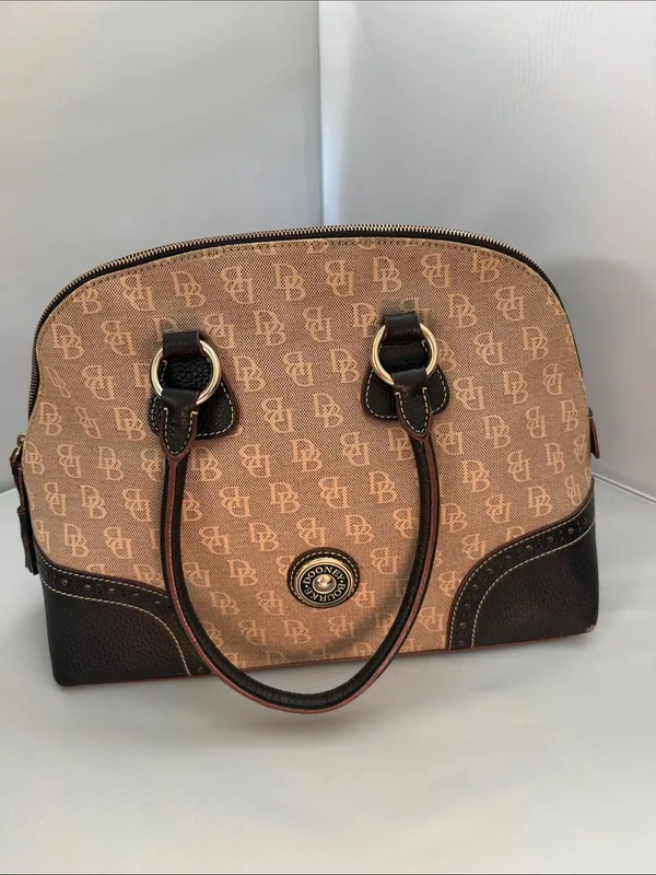 Dooney & Bourke Tan and Brown Logo Dome Satchel - Image 2