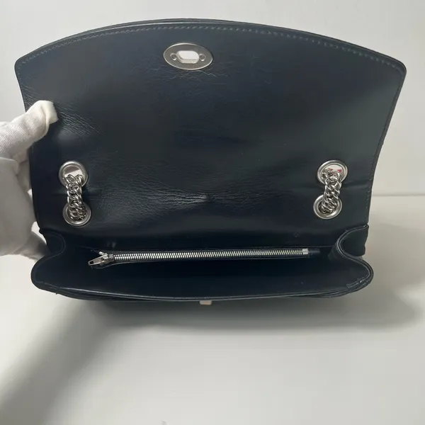 Balenciaga BB Satin Jacquard Black Logo Scarf Chain Shoulder Crossbody Bag Purse - Image 11