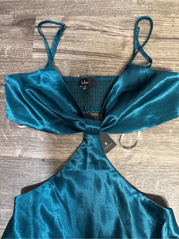 Lulus Teal Satin Cutout Mini Dress NWT - Image 11