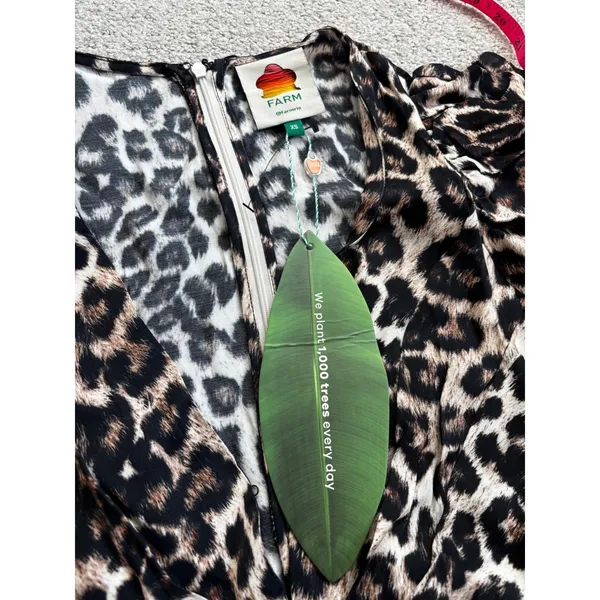NWT‎ Farm Rio Leopard Maxi Dress XS Brown Animal Print Puff Sleeve V-Neck - Image 3