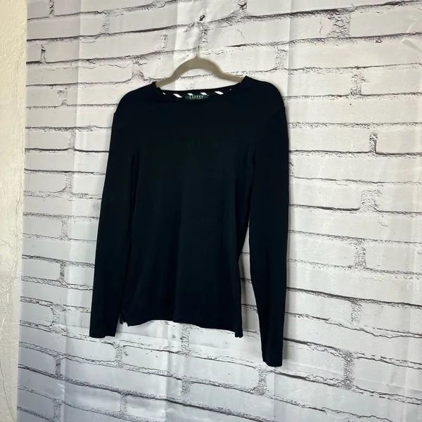 Lauren Ralph Lauren Black Cotton Crew Neck Long Sleeve Top Women’s S Preppy Y2K - Image 8