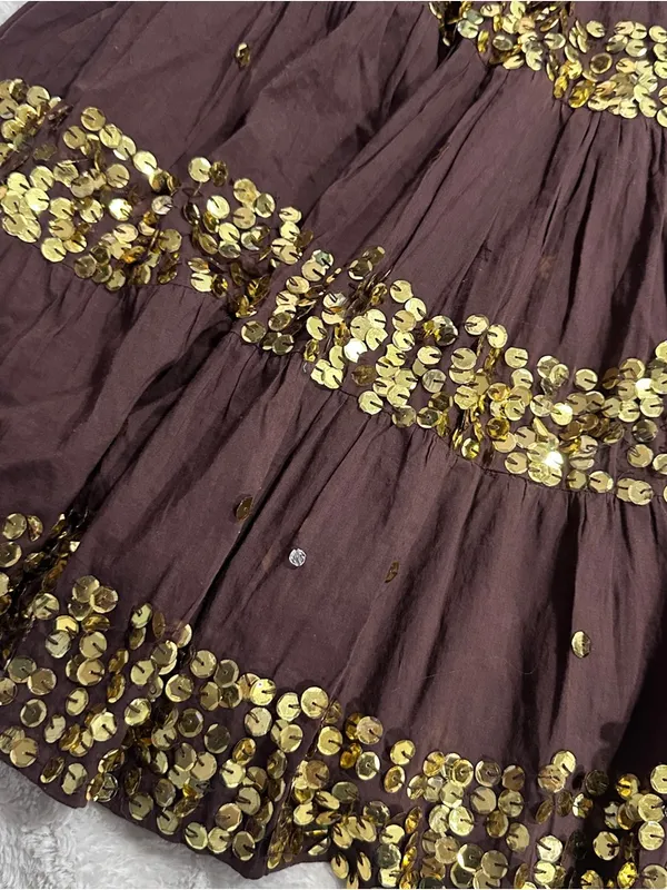 Wet Seal Brown Sequin Tiered Midi Skirt Boho Festival Y2K Size Small - Image 3