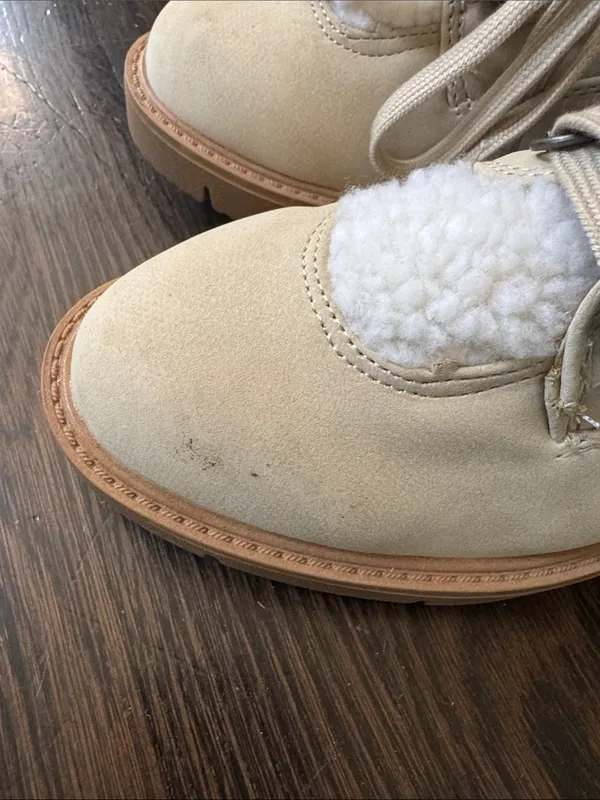 JustFab Cream Sherpa-Lined Lace-Up Ankle Boots - Image 4