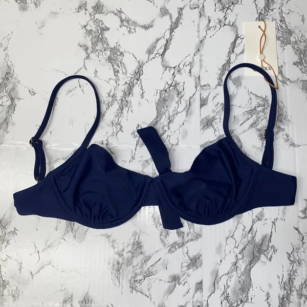 NWT Quince Deep Navy Blue Italian Demi Bikini Top Swim Suit Women's Size Small - Image 3