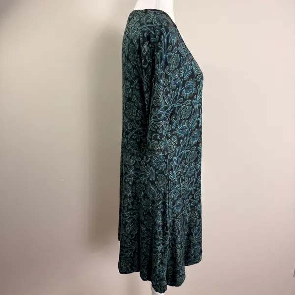 Natural Life Botanical Print Swing Dress Teal Black 3/4 Sleeve Small NWT - Image 2