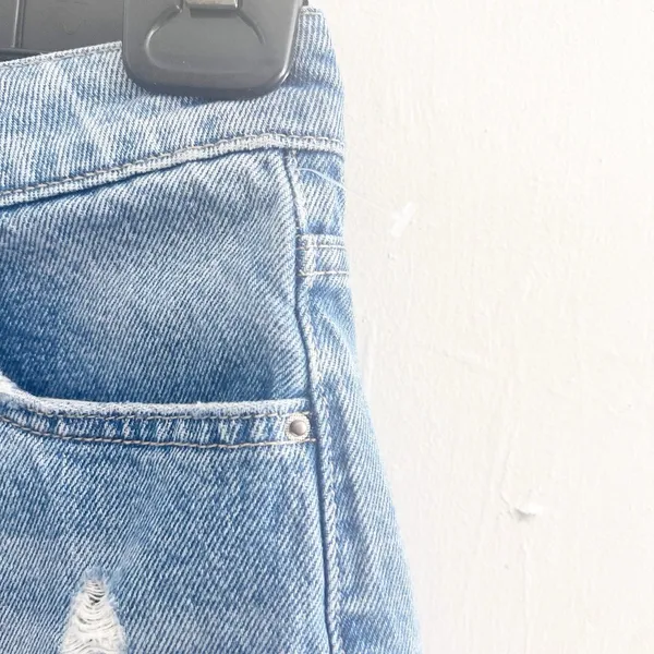 ZARA DENIM ASYMMETRICAL LIGHT BLUE WASH MINI SKORT Distressed XS WAIST - Image 2