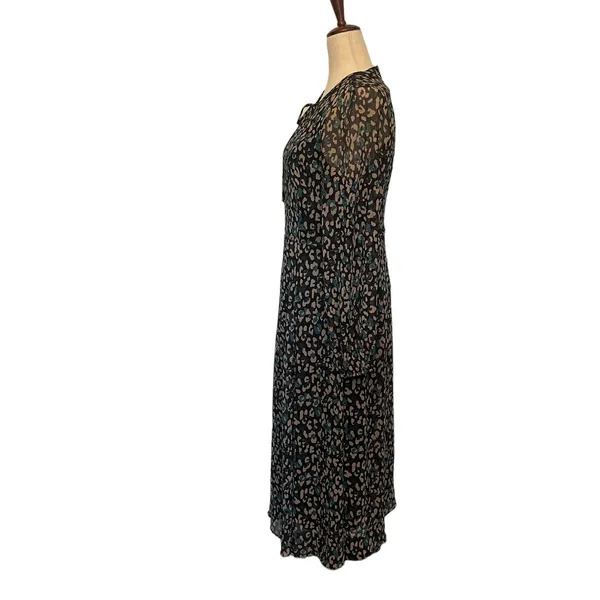 Tommy Hilfiger Maxi Dress 6 Dark Boho Y2K Whimsigoth Sheer Animal Print Tie Neck - Image 5