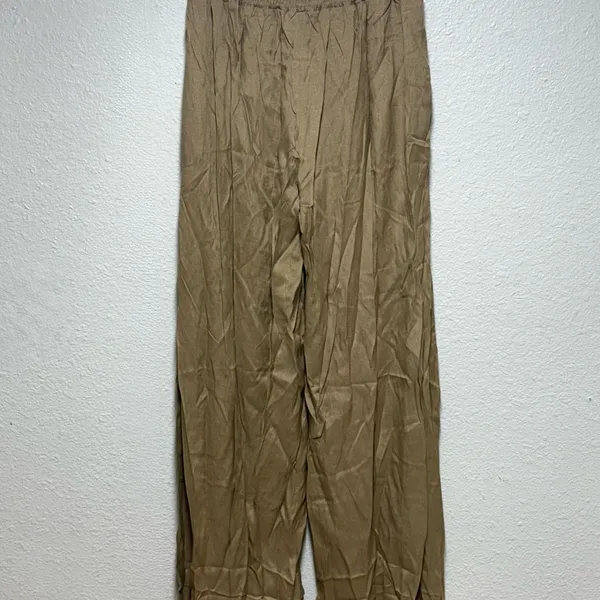 Wide Leg Linen Pants Tan Size XL - Image 2