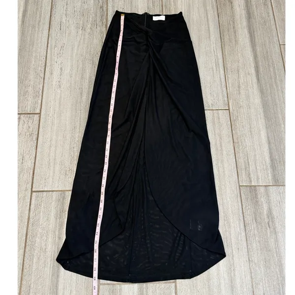 MESHKI Sheer Tulip Maxi Skirt Black Draped Mesh High Low Elegant Womens Medium - Image 7