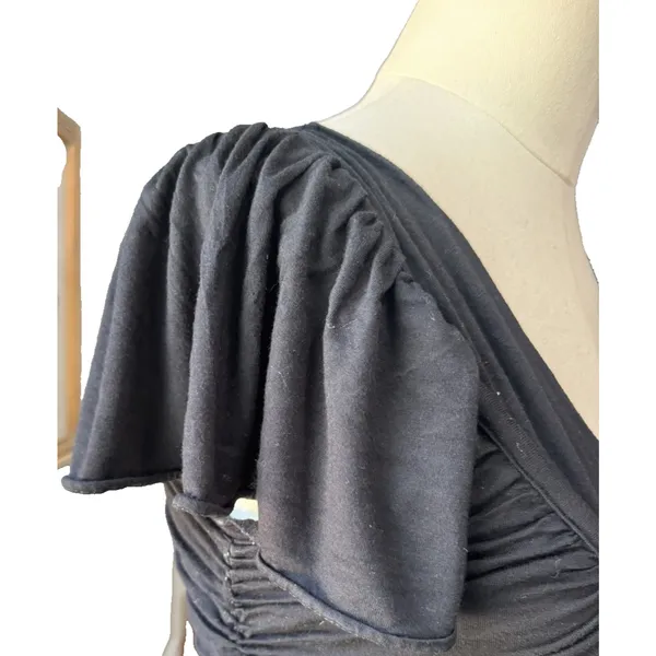 Zara Black Draped Mini Dress Size M Flutter Sleeve Ruched V-Neck Cocktail Party - Image 5