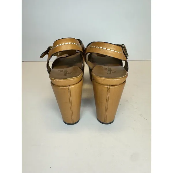 Naked Feet Bardi Platform Wedge Sandals Womens 7.5M Tan Leather T-Strap Summer - Image 4