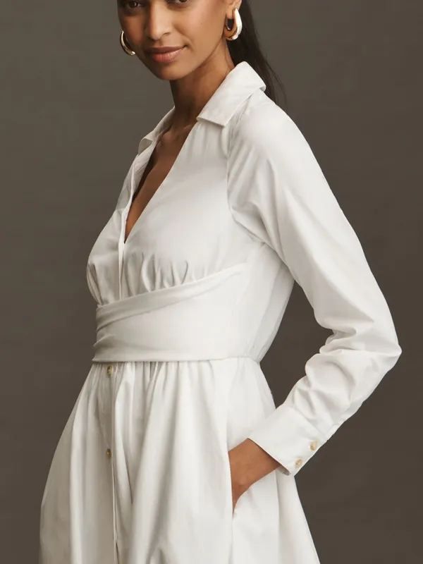 NWT Hutch White Button-Front Wrap Long-Sleeve VNeck Midi Shirt Dress 100% Cotton - Image 12