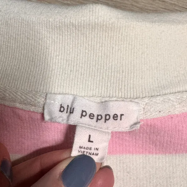 Blu Pepper Pink‎ Stripe Collared Crop Sweatshirt Pullover Womens Large L - Image 3