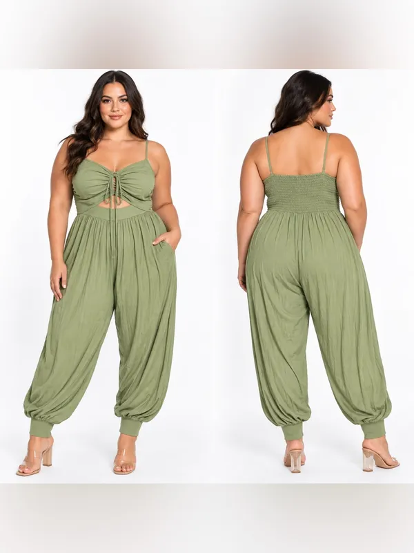 NWT Fashion to Figure Olive Cutout Harem Jumpsuit Plus Size 1 14/16 - Image 2
