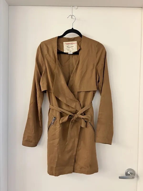 Anthropologie Cartonnier Draped Belted Dress Trench Coat in Copper Brown Size XS - Image 4