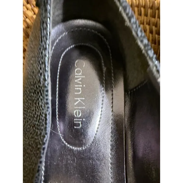 Calvin Klein Metallic Gunmetal Pebbled Ballet Flats Beaded Pom Pom Size 7.5 - Image 5