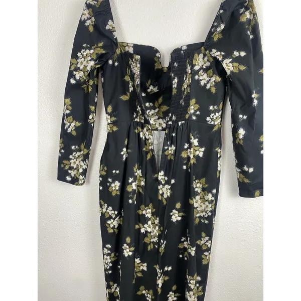 Reformation Floral Sweetheart Neck Midi Dress Long Sleeve Side Slit Size 6 - Image 11