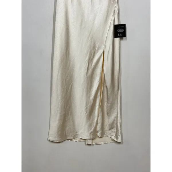 Lulus Exceptional Status Midi Dress Womens Medium Cream Halter Backless Slip NWT - Image 7