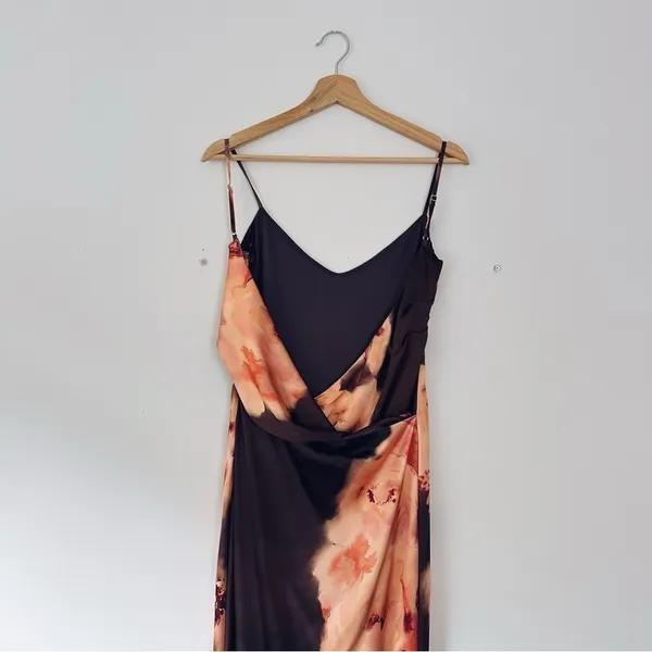 House of CB Mariamma Dark Brown Floral Printed Satin Maxi Dress - Image 13