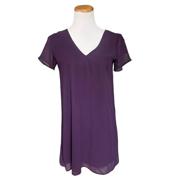 Womens Lulus Plum Freestyle Chiffon V-Neck Shift Dress - Sz XS - Image 2