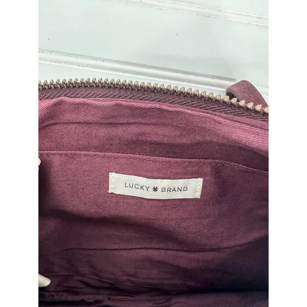 Lucky Brand Wristlet Pouch Women OS Burgundy Floral Embroidered Suede Boho - Image 5