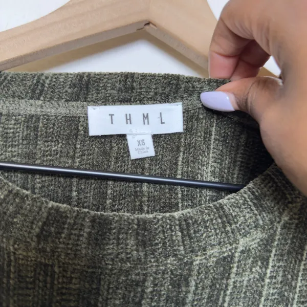 THML Women Chenile Knit‎ Sweater XS Green Boho Western Ribbed Bell Sleeve Preppy - Image 6