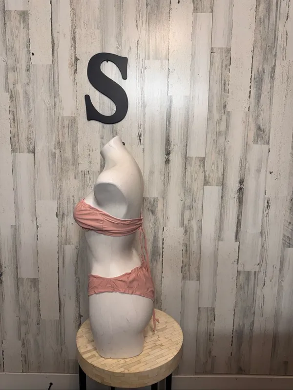 Zaful Strapless Bandeau Ruffle Bikini Set 2 Piece Swimsuit Womens Small Dusty Pi - Image 6