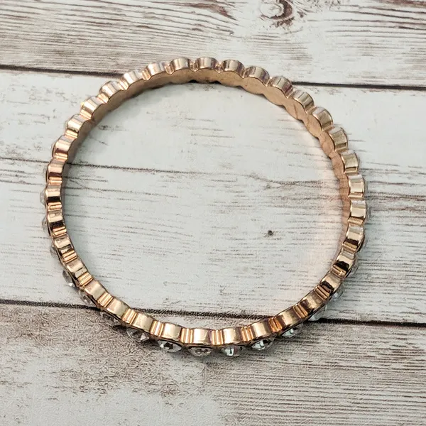 Vintage Bracelet / Bangle - Rose Gold Tone & Clear Gems - Image 5
