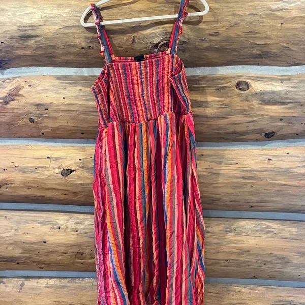 Torrid Pink Stripe Challis Smocked Tiered Midi Dress - Image 2
