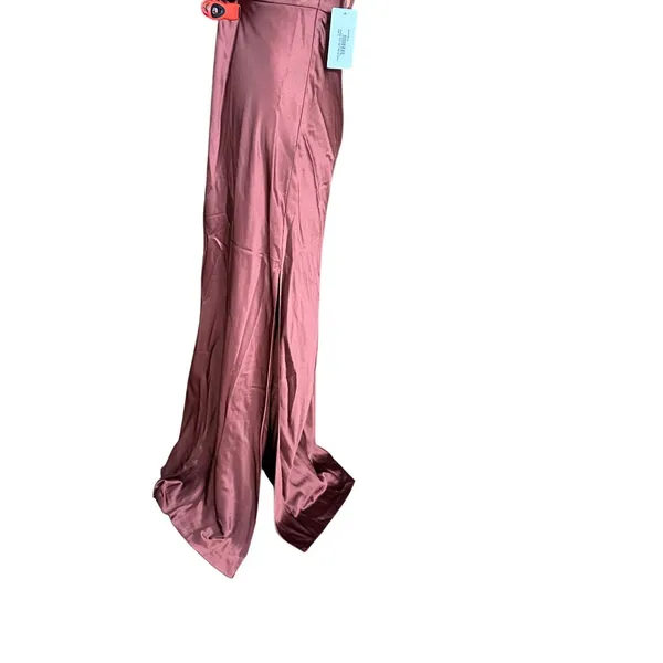 Revelry Skye Satin Side Zip Dress Size 12 Burnt Orange Double Slit NWT - Image 7