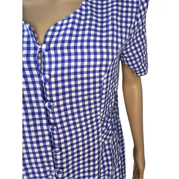Coco Bianco Vintage Short Sleeve Checkered Long Button Up Dress - Image 2