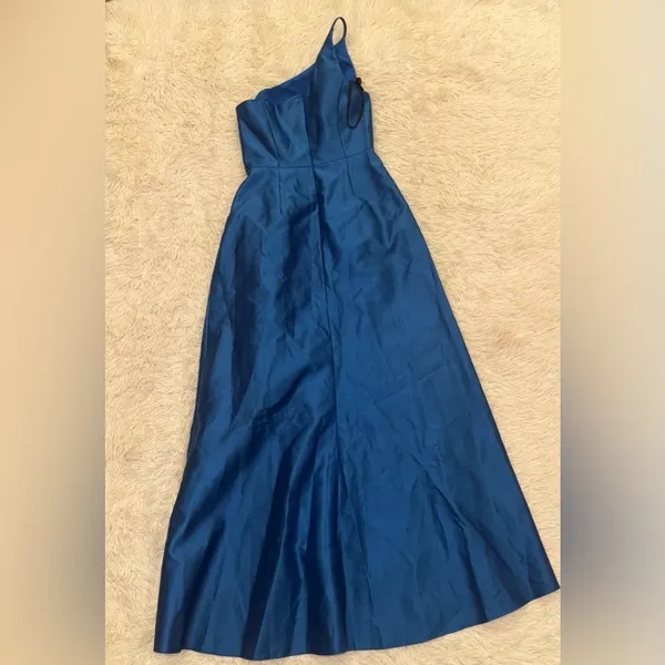 NEW ALFRED SUNG Strapless Satin Classic High Low Hem Dress D831 Blue sz US 2 - Image 7