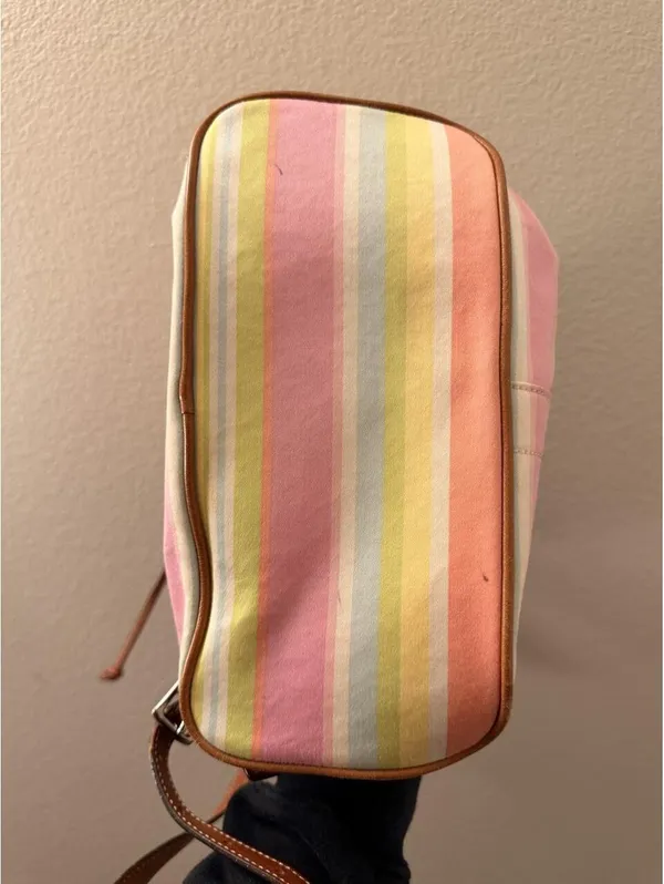Vintage Coach Hamptons Watercolor Stripe Drawstring Backpack 2009 - Image 3