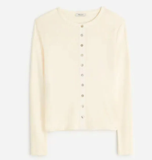 NWT Madewell Vintage Ivory Garment-Dyed Ribbed Cardigan Tee - Size: Extra Small - Image 8