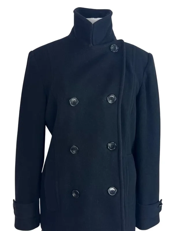 Anne Klein Wool Blend Peacoat Double Breasted Black Classic Style S Preppy - Image 7
