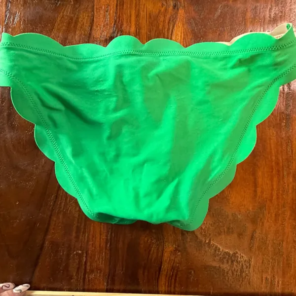 J.Crew Womens Kelly Green Scalloped V-Neck Front Tie Bikini Set XS - Image 2