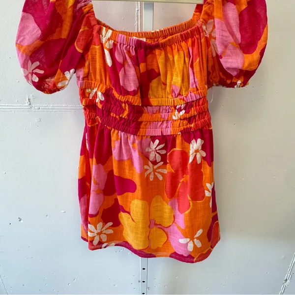SABO Australia Floral Puff‎ Sleeve Summer Mini Dress Sz 4 Pink Orange - Image 5