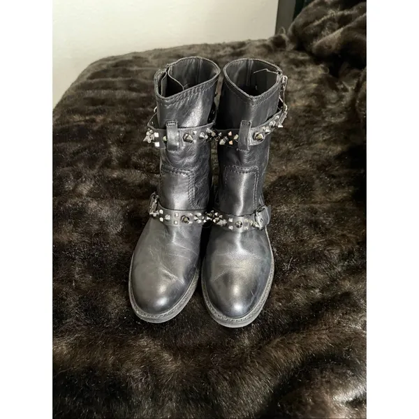 Sam Edelman Adele womens black leather Biker Moto boots studded Spiked 8 Biker - Image 2