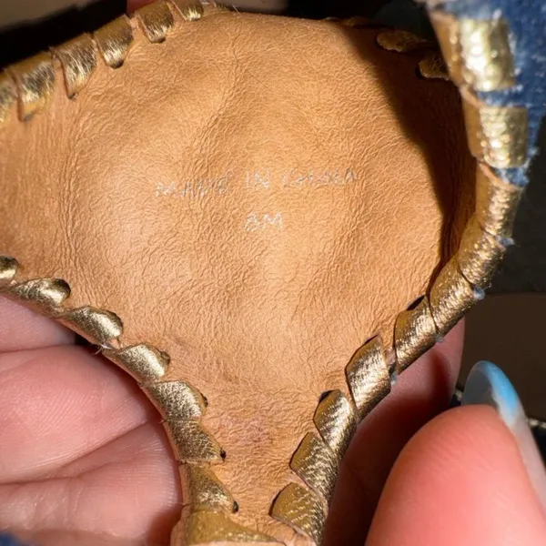 Jack Rogers Elise Denim‎ Gold Wrap Sandals 8M Dark Wash Flats Flip Flops Heeled - Image 3