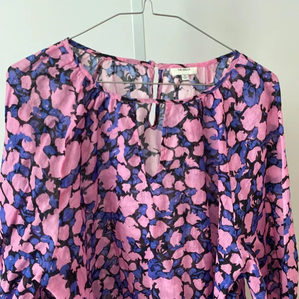 Anthro The Odells XL Pink Floral Blouse Keyhole Top Boho Cottage Prairie Peasant - Image 2