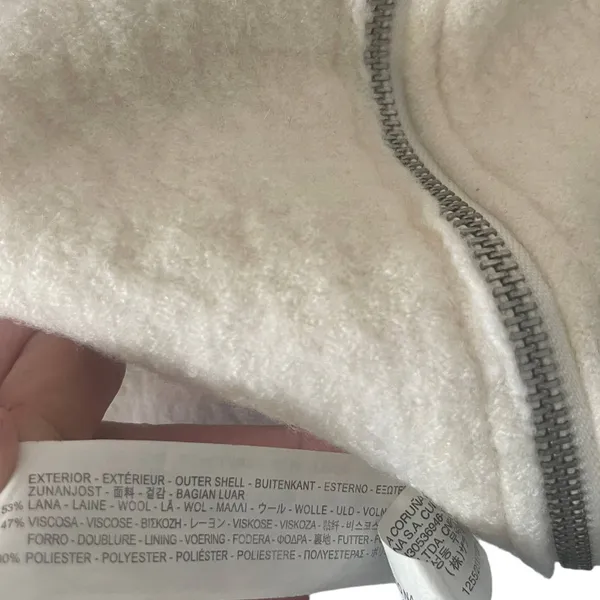 Zara Trafaluc Size Small Cream Tweed Wool Blend‎ Diagonal Zip Jacket - Image 6