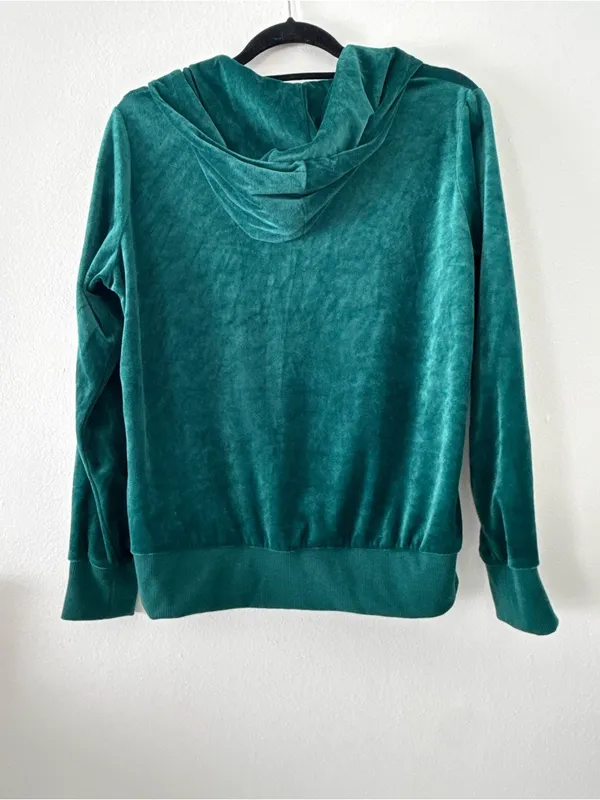 Y2K style Velour Zip Hoodie Jacket - green - Image 3