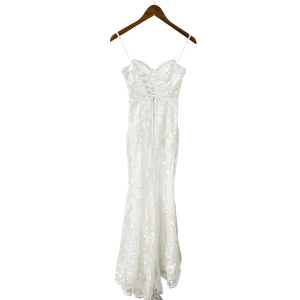 Lulus Ethereal Elegance White Embroidered Lace-Up Maxi Dress size XXS - Image 4
