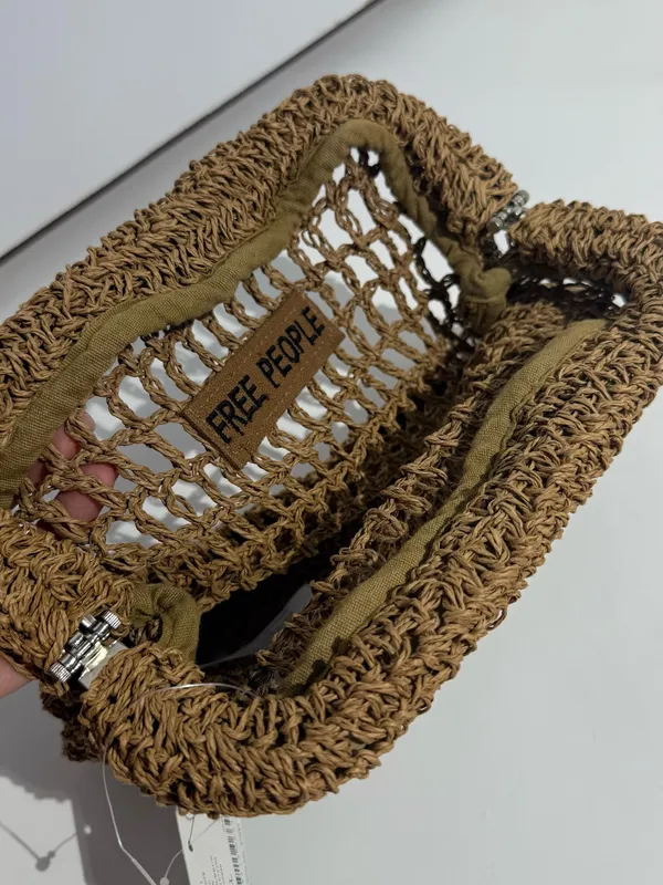 NWT Free People Sand Round Clutch in Tan Crochet Woven Clutch - Image 4