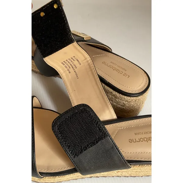 Liz Claiborne Black Espadrille Platform Sandals Size 6M Slide Wedge - Image 13