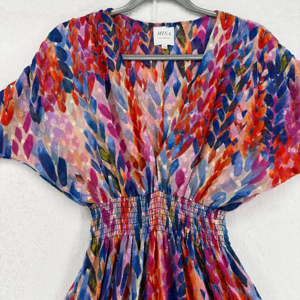 MISA Los Angeles Chiara Dress XS Mini Multicolor Long Sleeve Tiered Sheer‎ Boho - Image 3