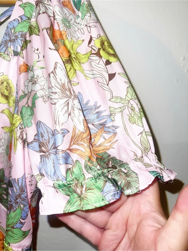 FOF Pink Floral Puff-Sleeve Short Sleeve Midi Summer Dress New - Image 4