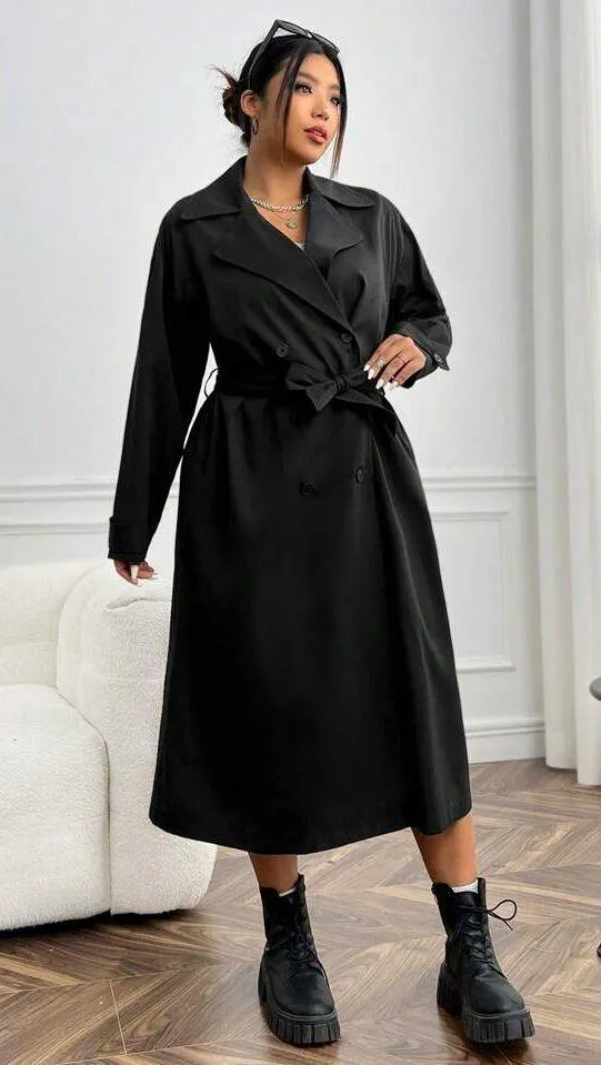 SheIn NWT EZwear Plus Lapel Neck Double Breasted Belted Trench Coat. Size XL - Image 3