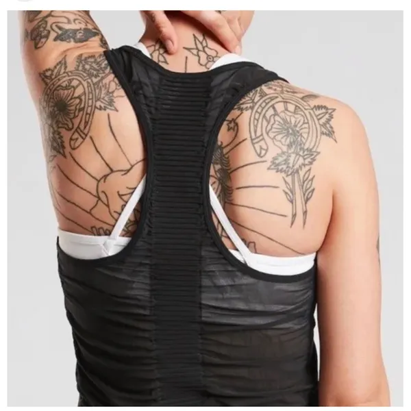 Athleta black bakasana racer back tank top. Mesh back - Image 3